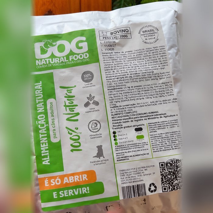 Pacote de ração natural Dog Natural Food para cães adultos sabor bovino