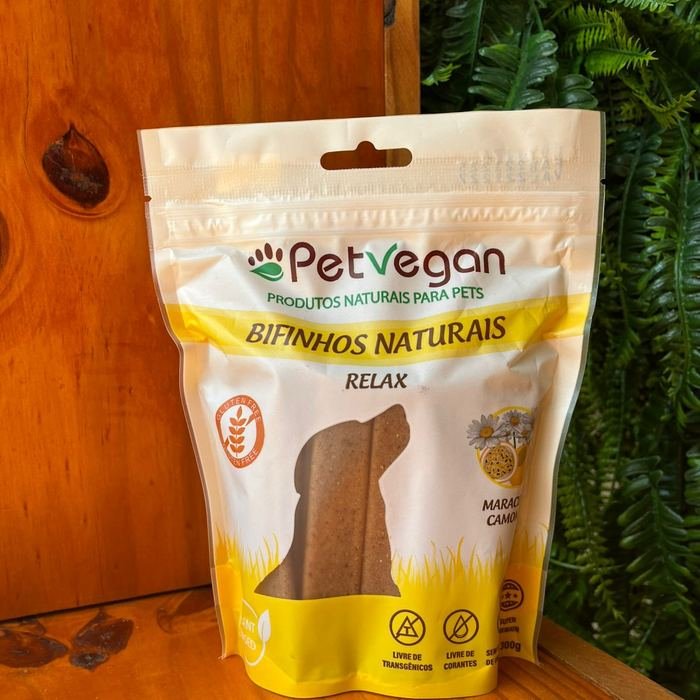 Pacote de bifinhos naturais Relax PetVegan sabor maracujá e camomila