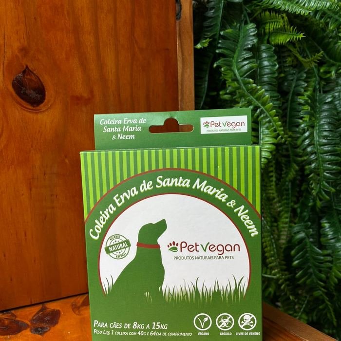 Coleira repelente natural PetVegan com Erva de Santa Maria e Neem