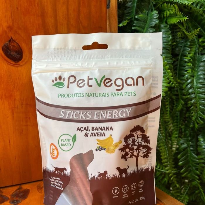 Pacote de Sticks Energy PetVegan sabor açaí, banana e aveia