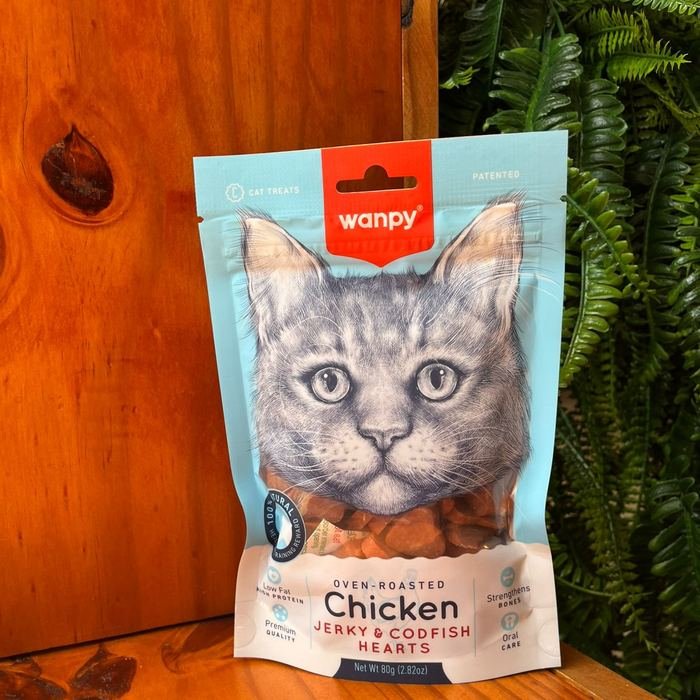 Petisco Wanpy de coração de frango e bacalhau para gatos