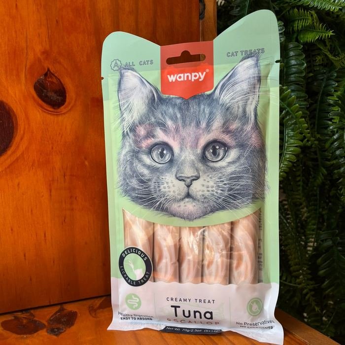 Petisco cremoso Wanpy sabor atum e vieiras para gatos